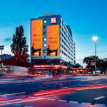 Orange giant poster on Ibis Hotel in Berlin, directly at Messe Berlin