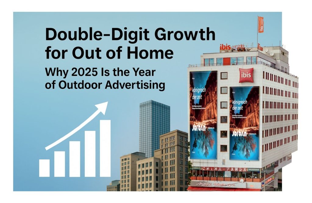 Digital graphic illustrating the growing importance of out-of-home advertising in 2025.